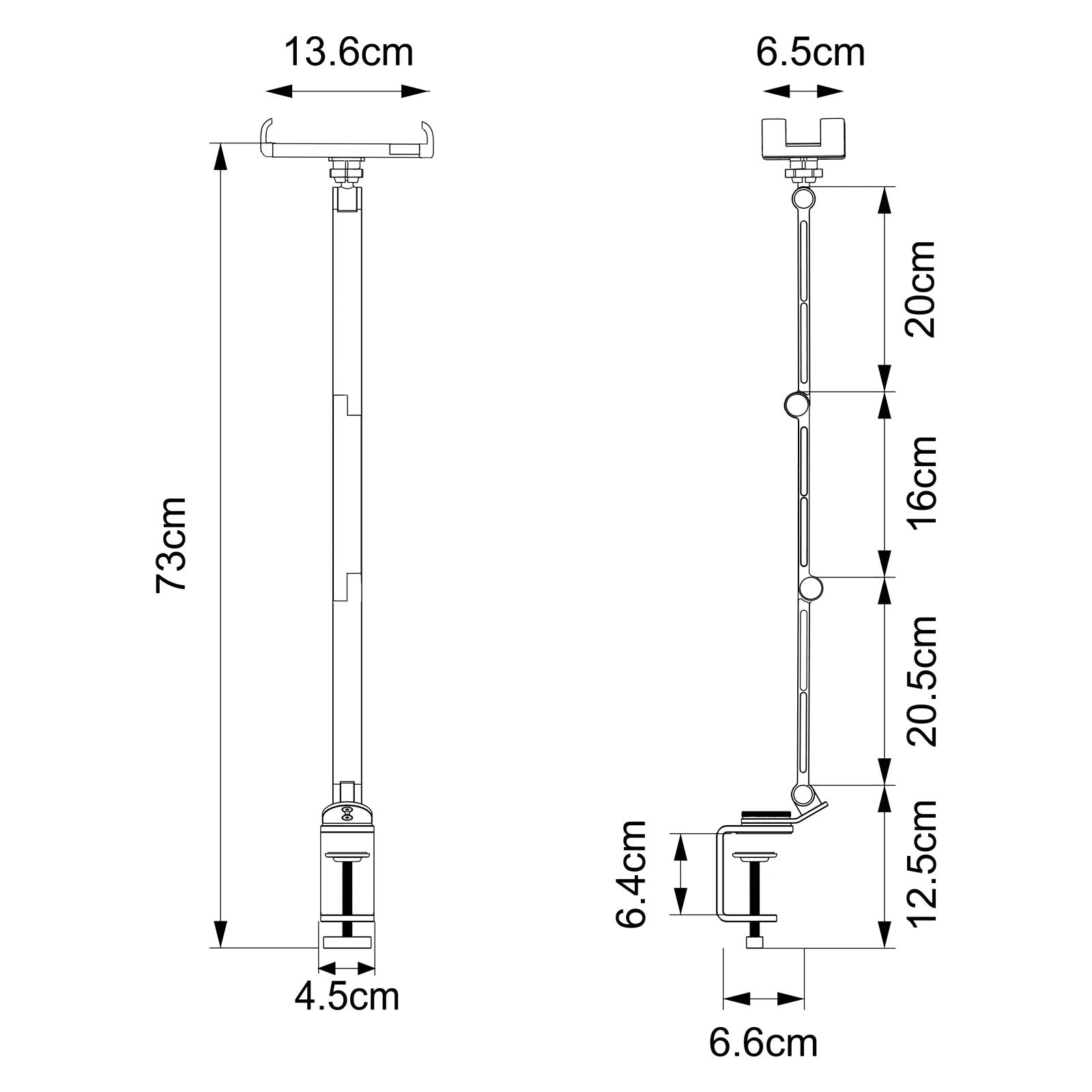 Bras Articulé et Pivotant pour Téléphone dimensions