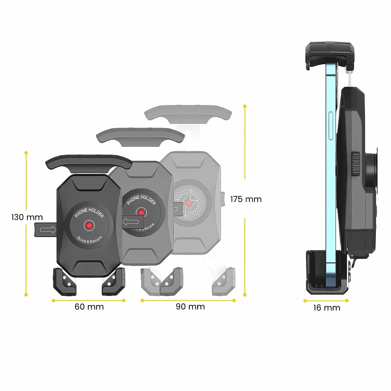 Support Téléphone Moto Sportive dimensions