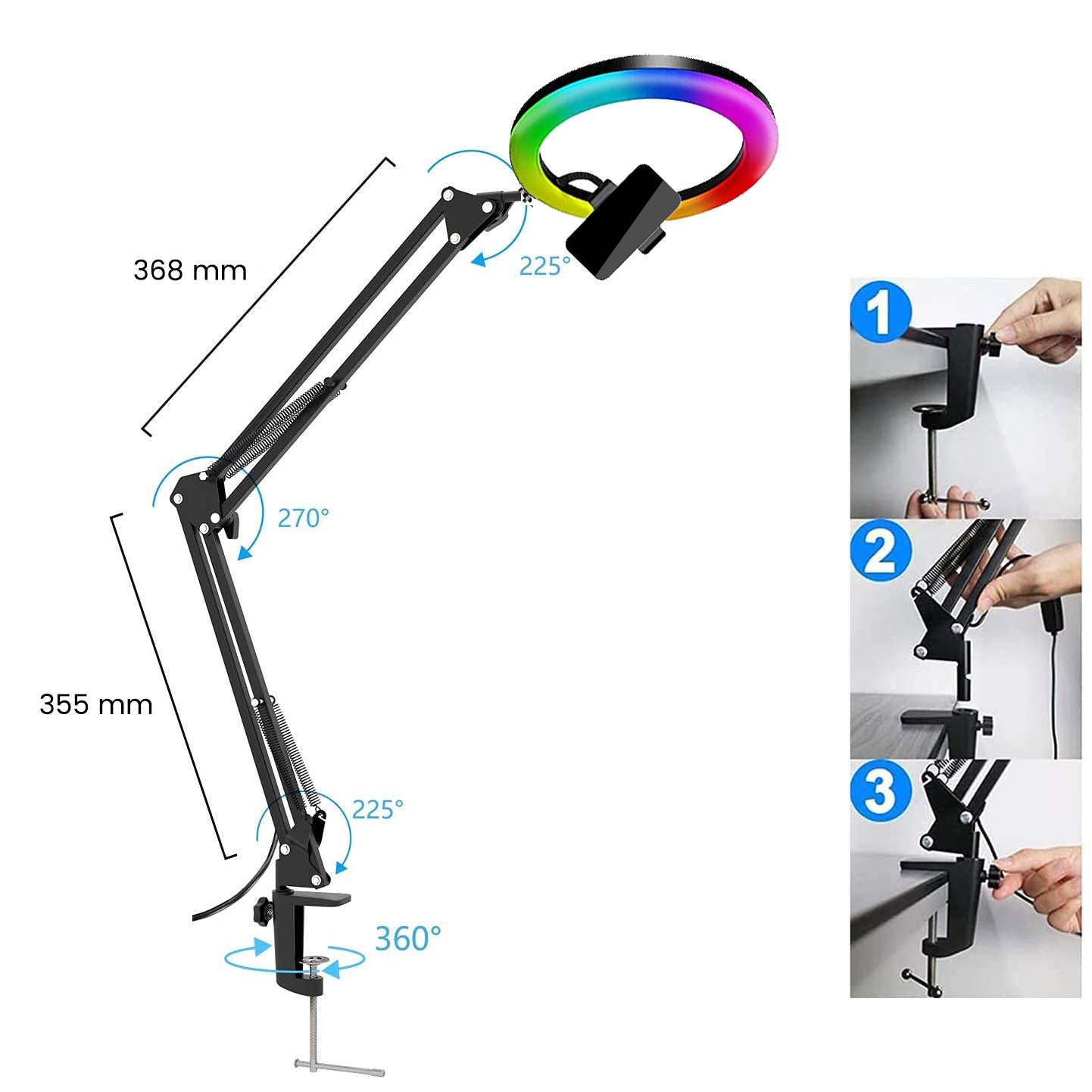 Support Téléphone Ring Light dimensions