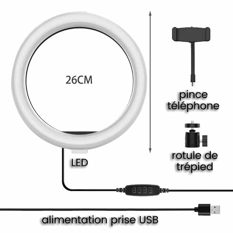 Trépied Téléphone pour Filmer du Dessus détails ring light